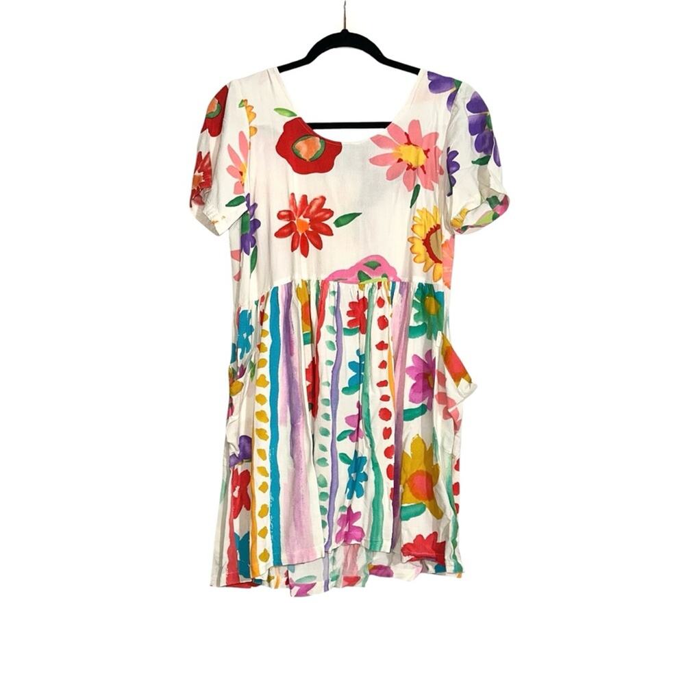 Jams World Hattie Vintage Floral Short Sleeve Colorful Mini Dress SMALL - Picture 2 of 6